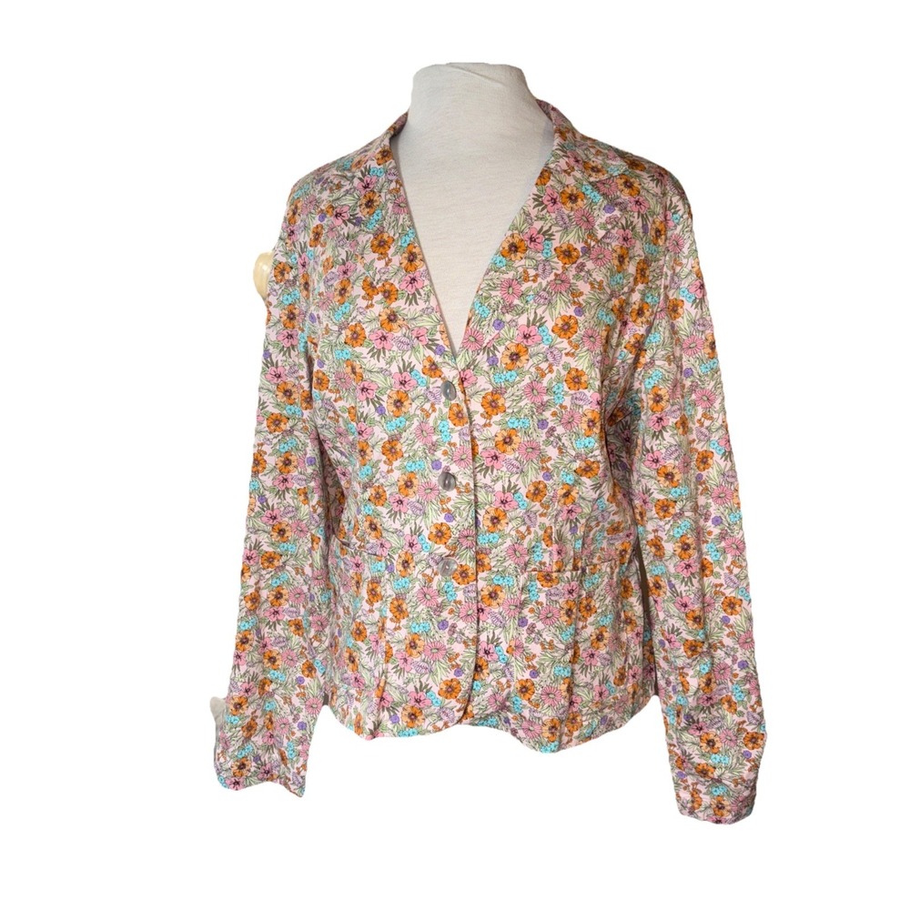 Vintage The Villager Blazer‎ Jacket Womens Size 14 Medium Pink Multi Floral